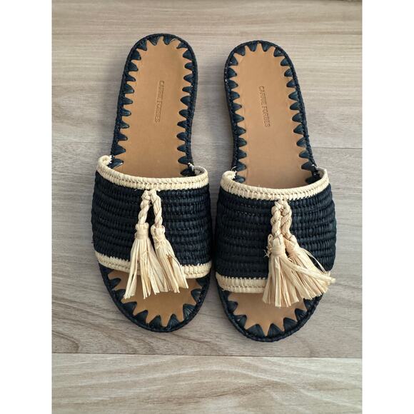 NIB! Carrie Forbes Adam Pom raffia Slide Sandals - Picture 5 of 8